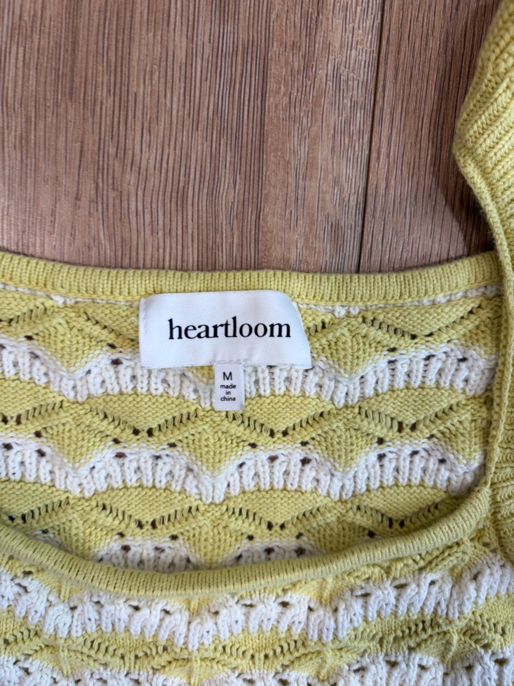 Heartloom Yellow White Knit Tank Top Size M Ruffle Strap Cottagecore Sweater - Picture 6 of 7